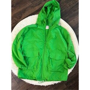 Love Tree Bright Green Hooded Rain Jacket Windbreaker Utility Coat Small Womens